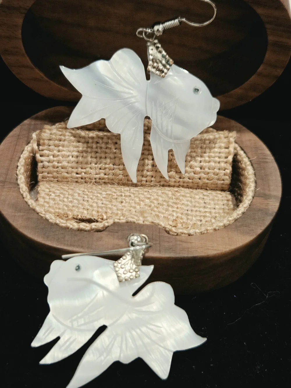 Mother-of-Pearl Fish Dangle Earrings - Iridescent White